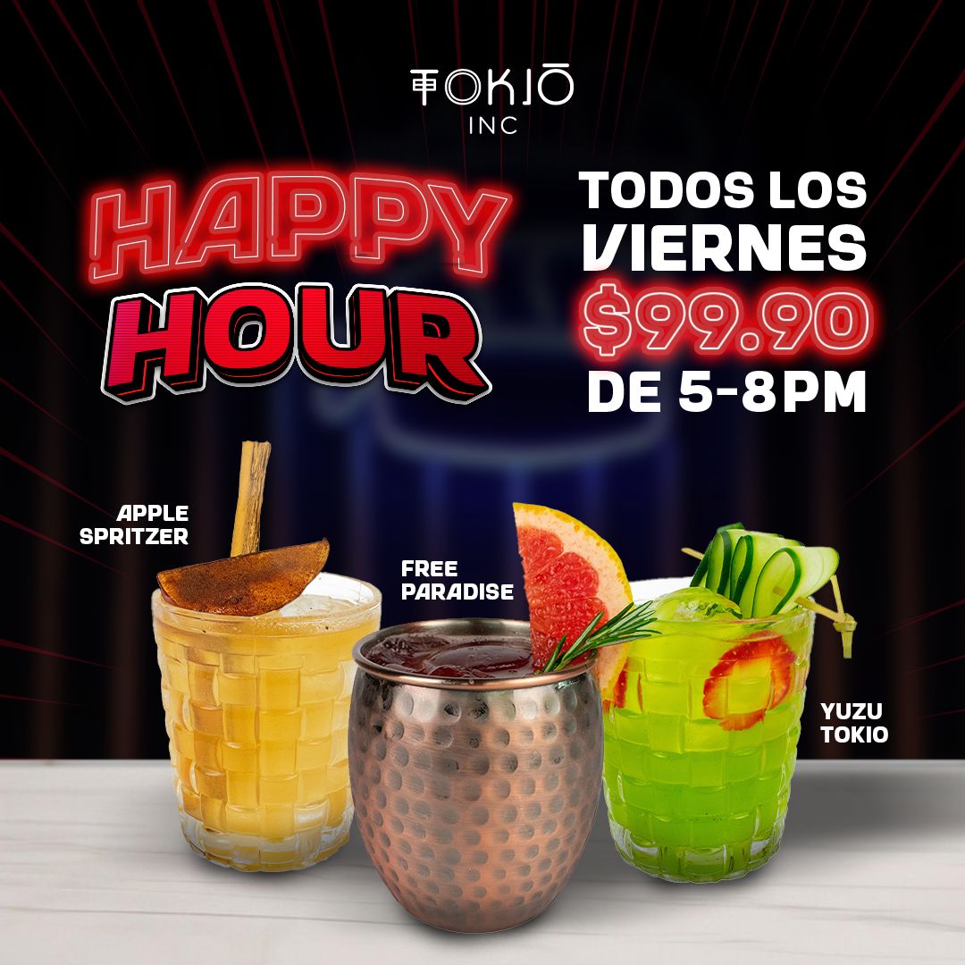 Conoce nuestra promoción Happy Hour de Tokio Inc, el primer restaurante inteligente de sushi en CDMX. ¡Ven y vive una experiencia única!